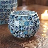 Aifusi Kerzen Teelichthalter, blau-weißes Muster Glas handgefertigte Kerzenständer, Mosaik Stil Dekoration für Party Hochzeit Geburtstagsgeschenk - 6