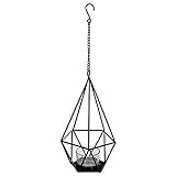 ATHOMSHERA Teelichthalter Windlichthalter Kerzenhalter hängend in Schwarz aus Metall mit Glaseinsatz für Teelicht Dekoration (Schwarz)