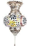 Orientalisches Mosaik Windlicht Hängewindlicht Glas Alaa Silber 21 cm groß | Orientalische Glas Teelichthalter mit Henkel orientalisch | Marokkanische Windlichter hängend als Hängewindlichter