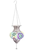 Orientalisches Mosaik Windlicht Hängewindlicht Glas Alaa Silber 21 cm groß | Orientalische Glas Teelichthalter mit Henkel orientalisch | Marokkanische Windlichter hängend als Hängewindlichter - 2