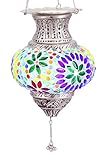 Orientalisches Mosaik Windlicht Hängewindlicht Glas Alaa Silber 21 cm groß | Orientalische Glas Teelichthalter mit Henkel orientalisch | Marokkanische Windlichter hängend als Hängewindlichter - 4