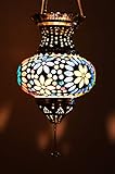 Orientalisches Mosaik Windlicht Hängewindlicht Glas Alaa Silber 21 cm groß | Orientalische Glas Teelichthalter mit Henkel orientalisch | Marokkanische Windlichter hängend als Hängewindlichter - 6