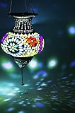 Orientalisches Mosaik Windlicht Hängewindlicht Glas Alaa Silber 21 cm groß | Orientalische Glas Teelichthalter mit Henkel orientalisch | Marokkanische Windlichter hängend als Hängewindlichter - 7