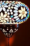 Orientalisches Mosaik Windlicht Hängewindlicht Glas Alaa Silber 21 cm groß | Orientalische Glas Teelichthalter mit Henkel orientalisch | Marokkanische Windlichter hängend als Hängewindlichter - 8