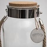 Dekovita Vorratsglas 5l H:30/D:16/Ö:10,6cm Korkdeckel Kordel Edelstahl Gartenlaterne Glasbehälter Dekoglas Windlicht - 6