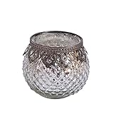Home&Decorations 2er Set H&D® Original Windlicht Teelichtglas Rot Gold Silber Antiker Windlichthalter Kerzenglas Glasvase Windlichtglas Laterne Glas Vase Kerze Ø10cm (Silber) - 3