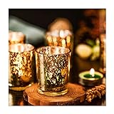 Supreme Lights Glas Teelichthalter 12er Set, 5.2x6.2cm, Gefleckter Teelichtgläser Geschenk Kerzenhalter Deko für Geburtstag, Party, Hochzeit, Feier, Haushalt, Gastronomie(Gold)