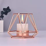 VNEIRW Nordischen Stil 3D Kerzenleuchter,Geometrische Struktur Kerzenständer Windlicht Metall,Kerzenhalter Teelichthalter für Hochzeit Partylite Weihnachten Couchtisch Dekoration (Rosegold, S) - 2