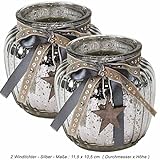 LS Design 2x Windlicht Glas Kugel Teelichthalter Kerzenständer Kerzenhalter Shabby Silber 11,5x10,5cm 2 Stück - 3