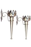 2er Set Orientalischer Wandkerzenhalter Kerzenleuchter Chitan 31cm u 24cm Groß 1 armig Silber | Marokkanischer Vintage Metall Kerzenhalter Wanddeko | antik Wand Leuchter für Kerzen im Wohnzimmer - 7