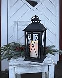 Romantisch dekorative XL - LED Laterne mit Tür - aus METALL - sehr edel - Größe : 32 cm x 13 cm - in SCHWARZ - mit LED - Kerze flackernd - mit Timer - für Innen und Außen - Bereich - NEU - Outdoor - auch in WEISS erhältlich - aus dem KAMACA-SHOP -